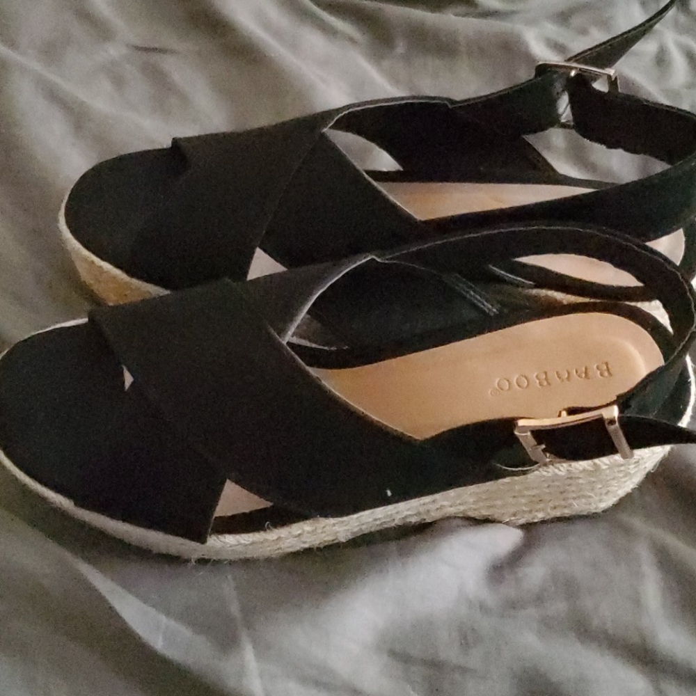 Black wedge sandals
